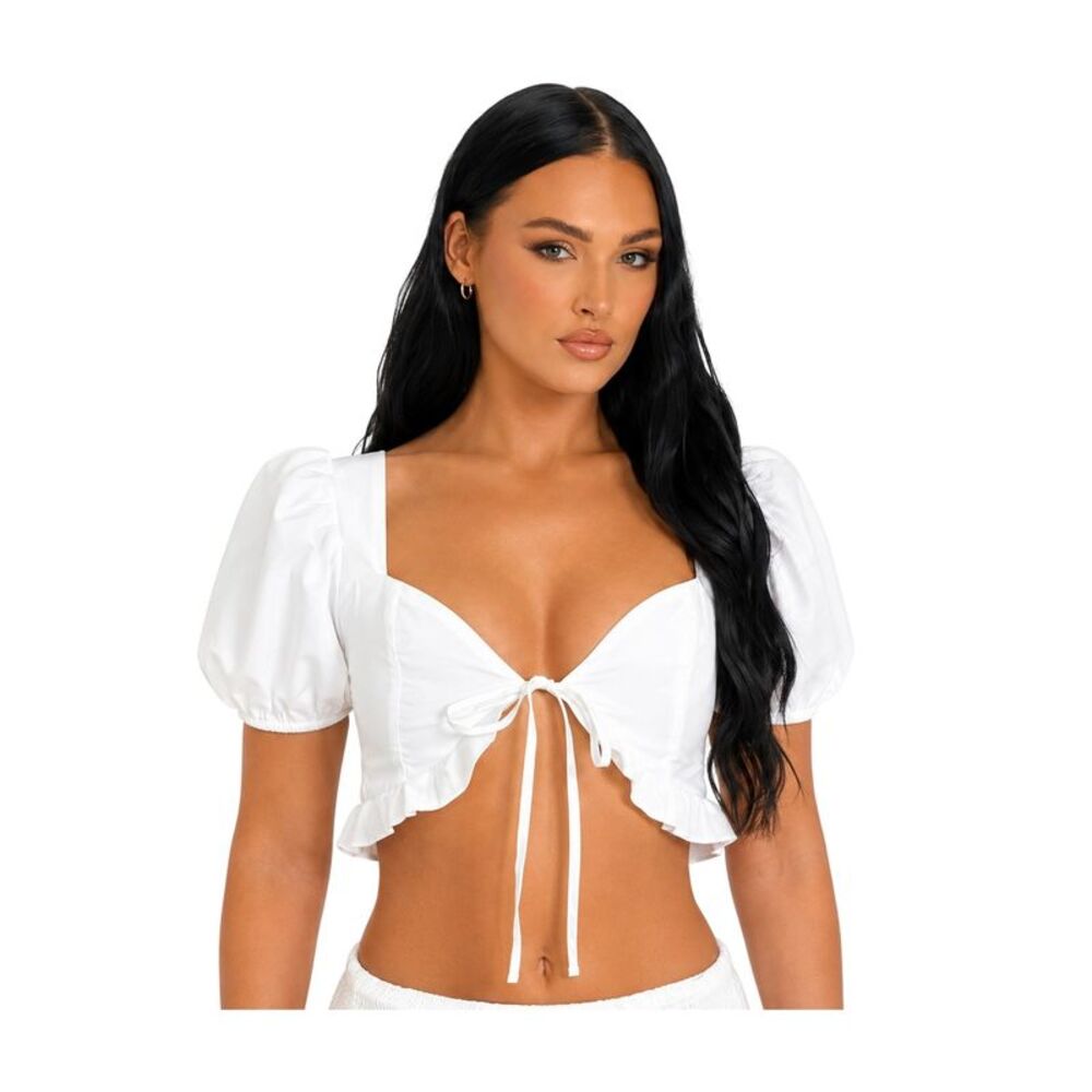 Missy Empire Womens/Ladies Shirred Back Puff Sleeve Crop Top / White